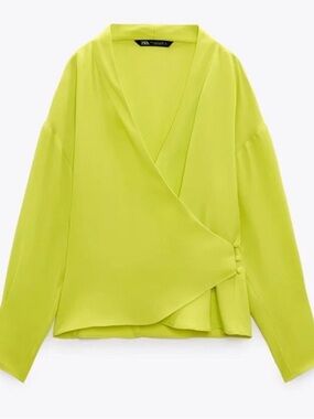 Zara Neon Lime Wrap Blouse